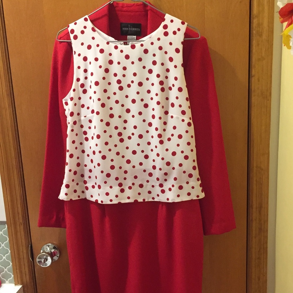 Red White Polka Dot Dress and Jacket Size 10